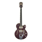 Gretsch G6659TFM Players Edition Broadkaster Jr electric guitar in dark cherry stain with center block design and chrome hardware.