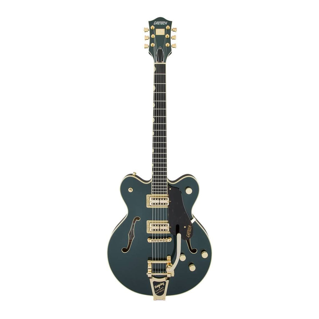 Gretsch G6609TG Players Edition Broadkaster electric guitar in Cadillac Green with double-cut body and center block design.