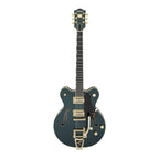 Gretsch G6609TG Players Edition Broadkaster electric guitar in Cadillac Green with double-cut body and center block design.