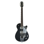 Gretsch G6128T Players Edition Jet FT Bigsby electric guitar in black with chrome hardware and a Bigsby vibrato tailpiece.