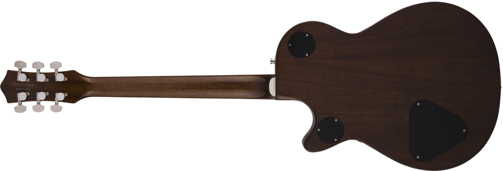 Gretsch G6129T Players Edition Jet FT electric guitar with red sparkle finish and rosewood fretboard, showing the body and pickups.