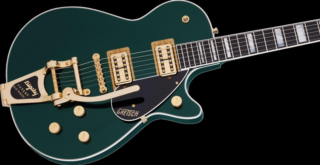 Gretsch G6228TG Players Edition Jet BT electric guitar with Bigsby, gold hardware, ebony fingerboard, in Cadillac Green color.