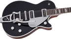 Gretsch G6128T Players Edition Jet DS electric guitar in black with Bigsby tremolo and rosewood fingerboard, front view.