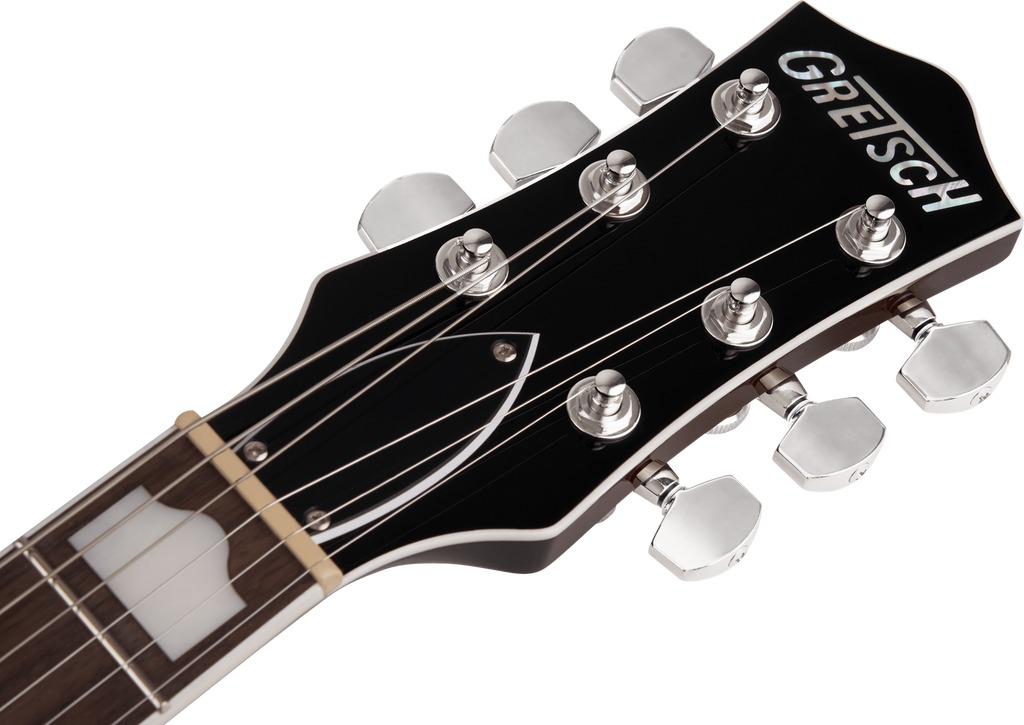 Gretsch G6128T Players Edition Jet DS electric guitar with Bigsby, rosewood fingerboard, black finish, and double-cut body.