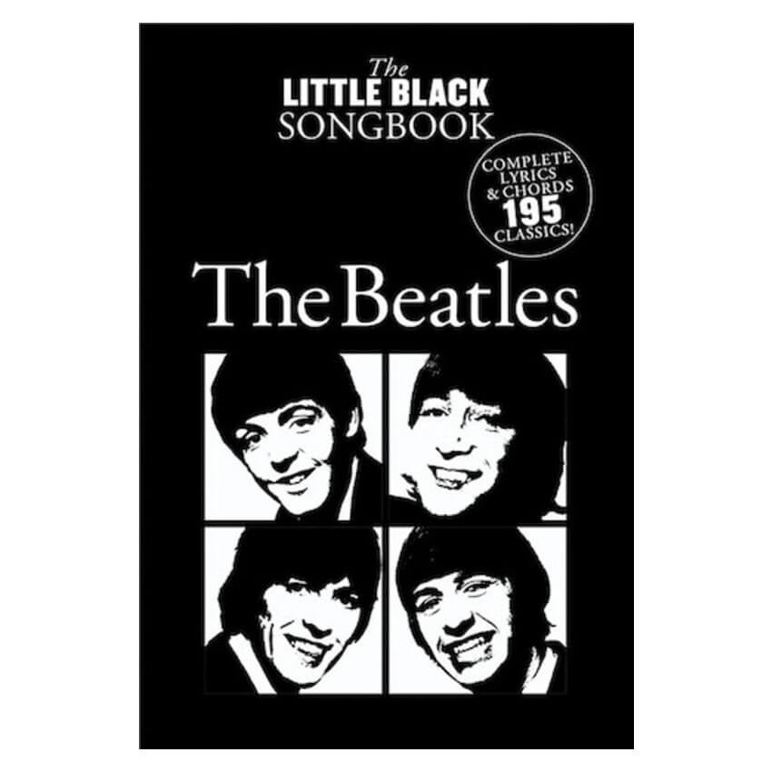 Open guitar songbook featuring The Beatles' classic songs from The Little Black Songbook of The Beatles Songs, with sheet music and chords.