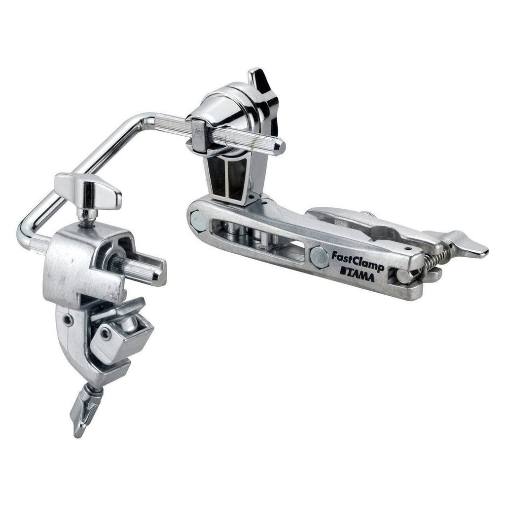 Tama MHA623 Hi Hat to Bass Drum attachment for drum hardware, shown attached to drum set hardware in a close-up view.