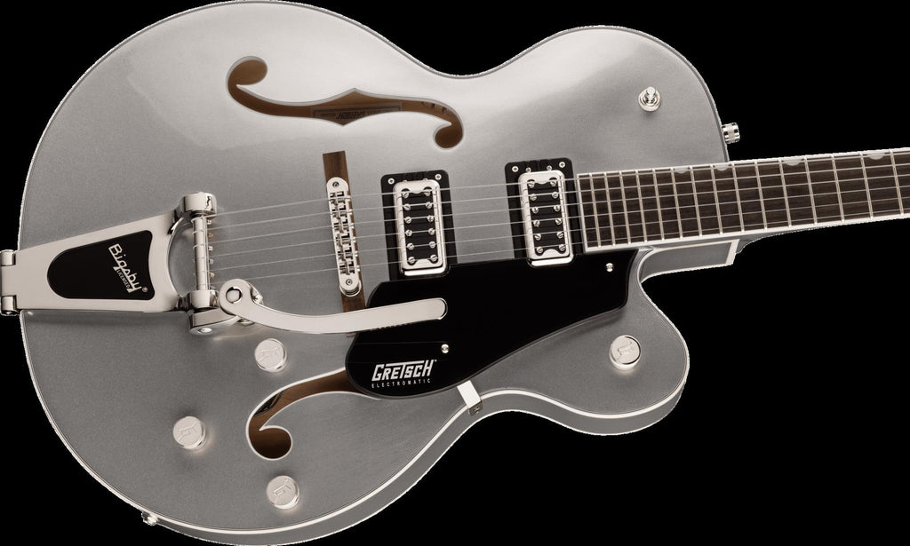 Gretsch G5420T Electromatic Classic Hollow Body Single-Cut Electric Guitar with Bigsby & Laurel Fingerboard in Airline Silver