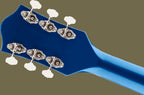 Gretsch G5420T Electromatic hollow body electric guitar in Azure Metallic with Bigsby tremolo, showcasing its stylish finish and classic design.