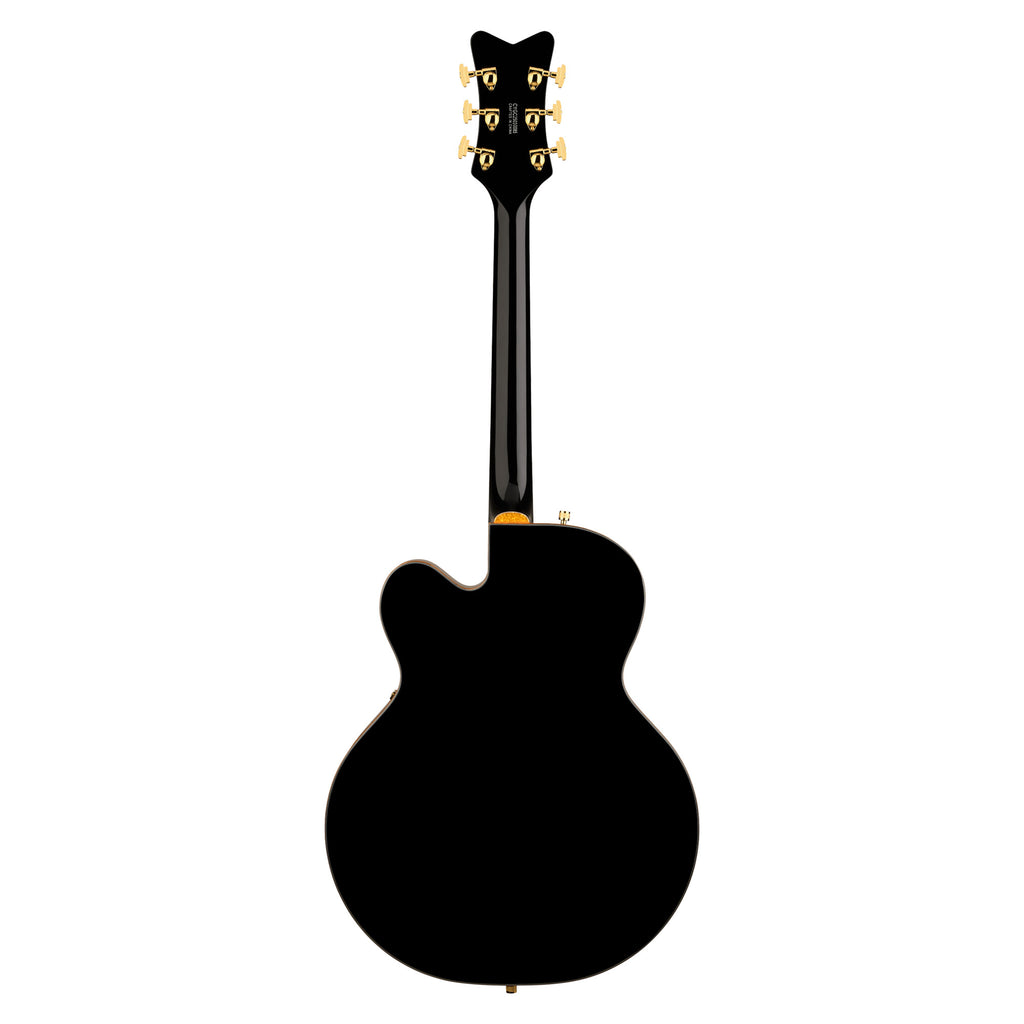 Gretsch Synchromatic Falcon hollow body electric guitar with black finish, Bigsby tremolo, ebony fingerboard, and single-cut design.