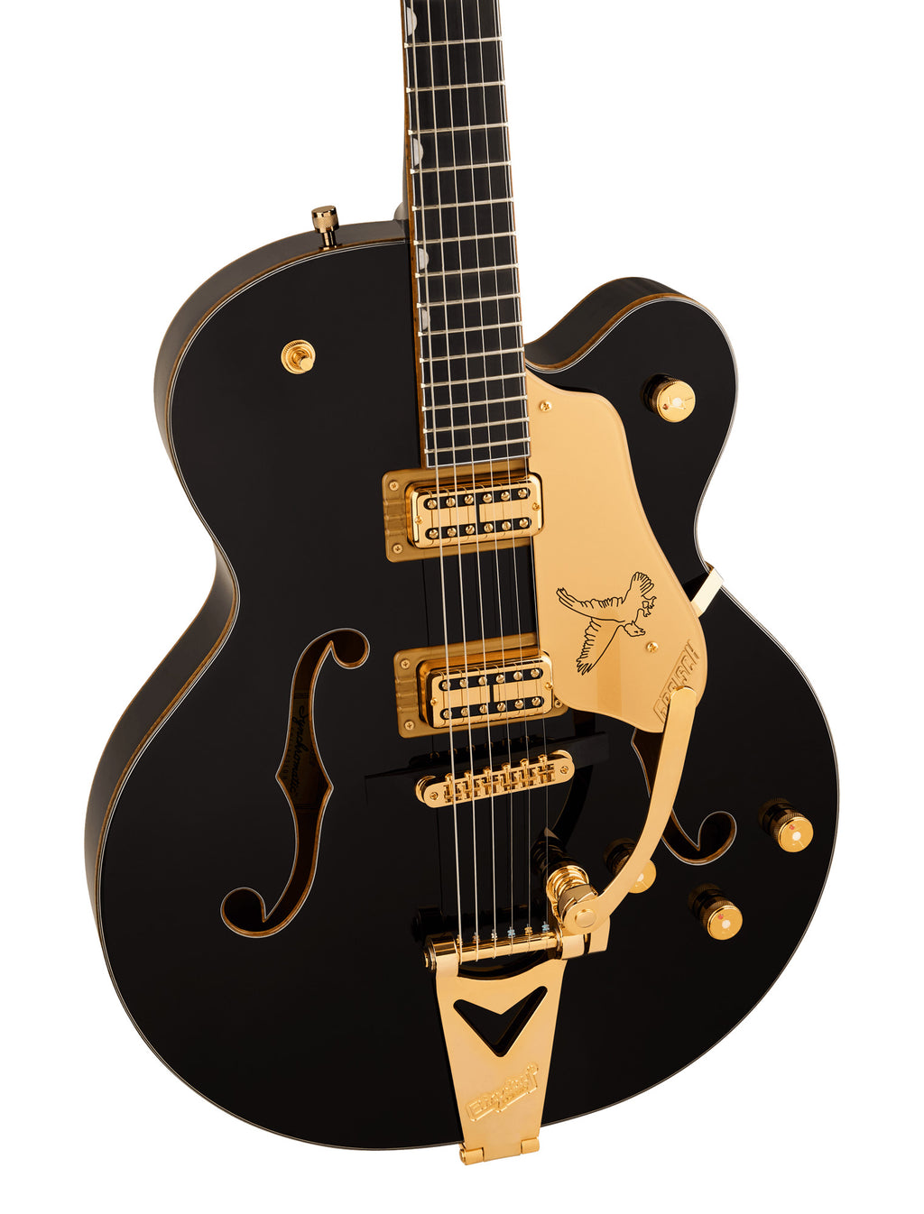Gretsch Synchromatic Falcon hollow body electric guitar with Bigsby vibrato and ebony fingerboard in black finish.