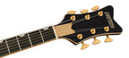 Gretsch Synchromatic Falcon hollow body electric guitar with Bigsby tremolo and ebony fingerboard in black, showcasing its stylish design.