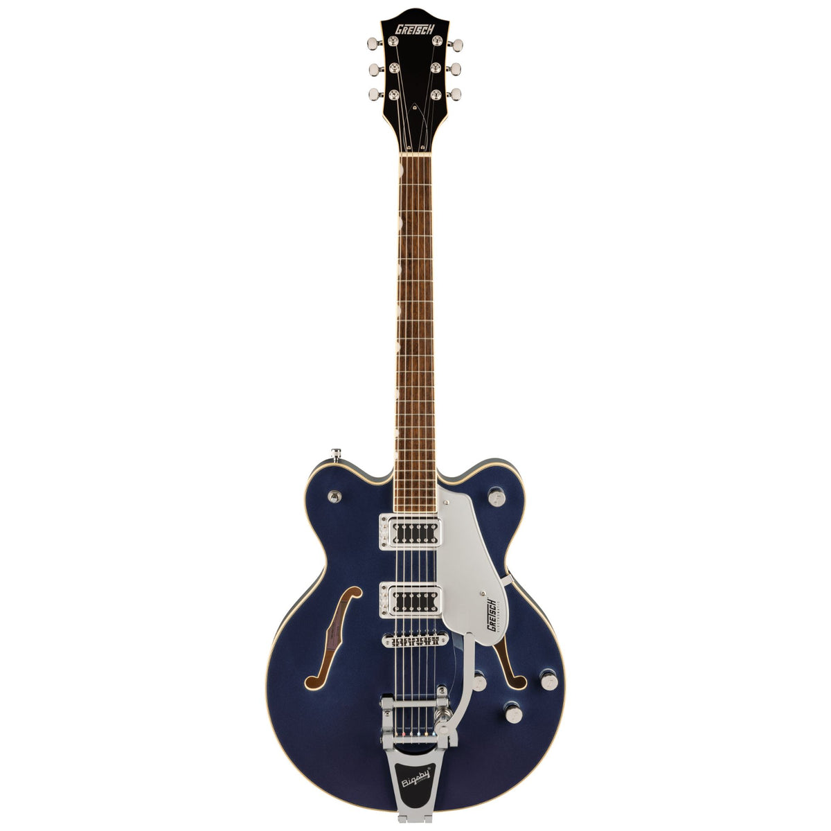 Gretsch G5622T Electromatic Center Block Double Cut electric guitar with Bigsby in Midnight Sapphire finish, showcasing its sleek body and hardware.