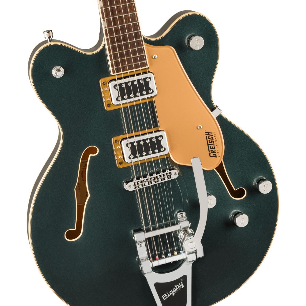 Gretsch G5622T Electromatic Center Block Double Cut electric guitar in Cadillac Green with Bigsby vibrato system.