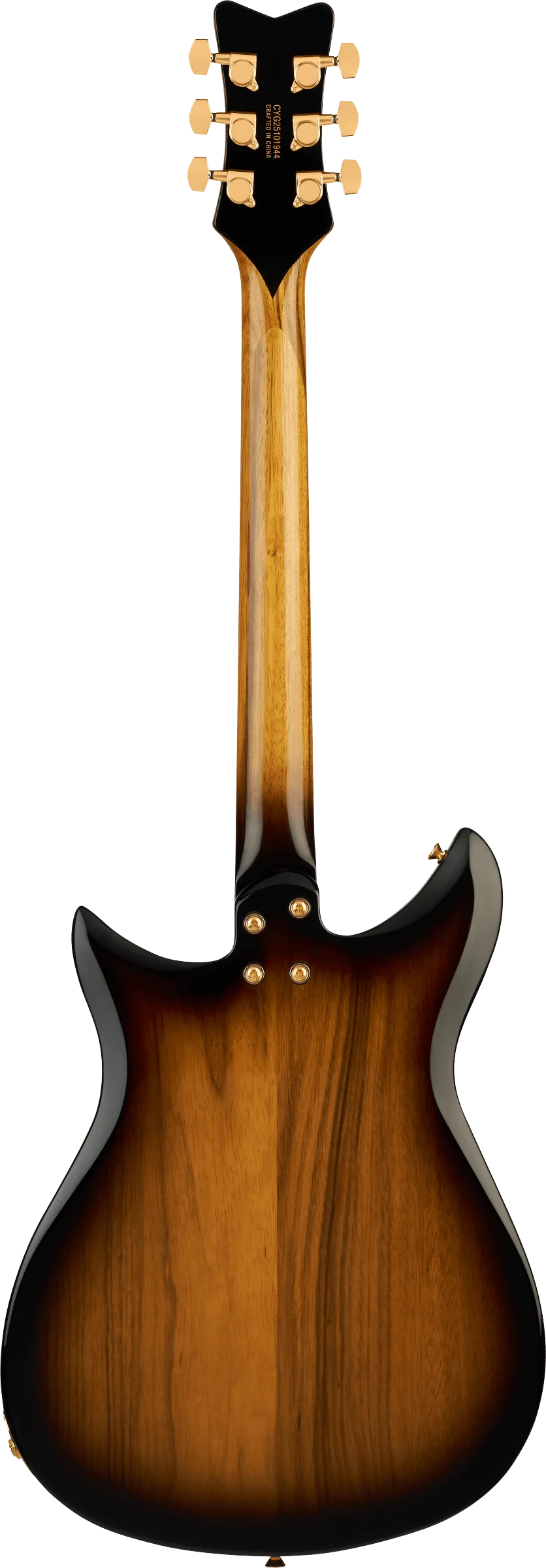 Gretsch Ltd Ed Electromatic Black Limba CVT RW FB Sunburst electric guitar with sunburst finish and rosewood fingerboard.