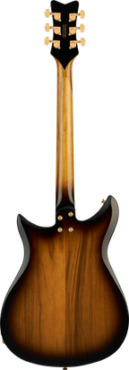 Gretsch Ltd Ed Electromatic Black Limba CVT RW FB Sunburst electric guitar with sunburst finish and rosewood fingerboard.