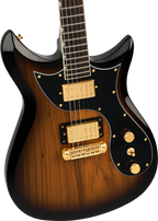Gretsch Ltd Ed Electromatic black Limba CVT electric guitar with sunburst finish, showcasing body and neck details.