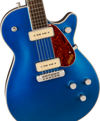 Gretsch G5210 P90 Electro Jet 2 electric guitar with Fairlane Blue finish, featuring a cut wraparound bridge and P90 pickups.