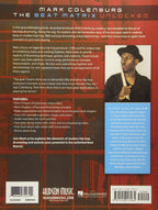 The Beat Matrix Unlocked book by Mark Colenburg for drum books and DVDs, showing pages with drum notation and exercises.