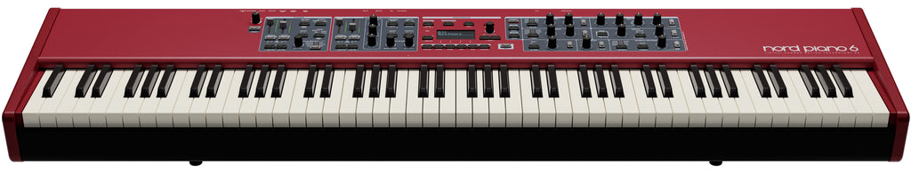 Nord Piano 6 88-key stage and performance keyboard with sleek black finish and full-sized keys, designed for professional musicians.