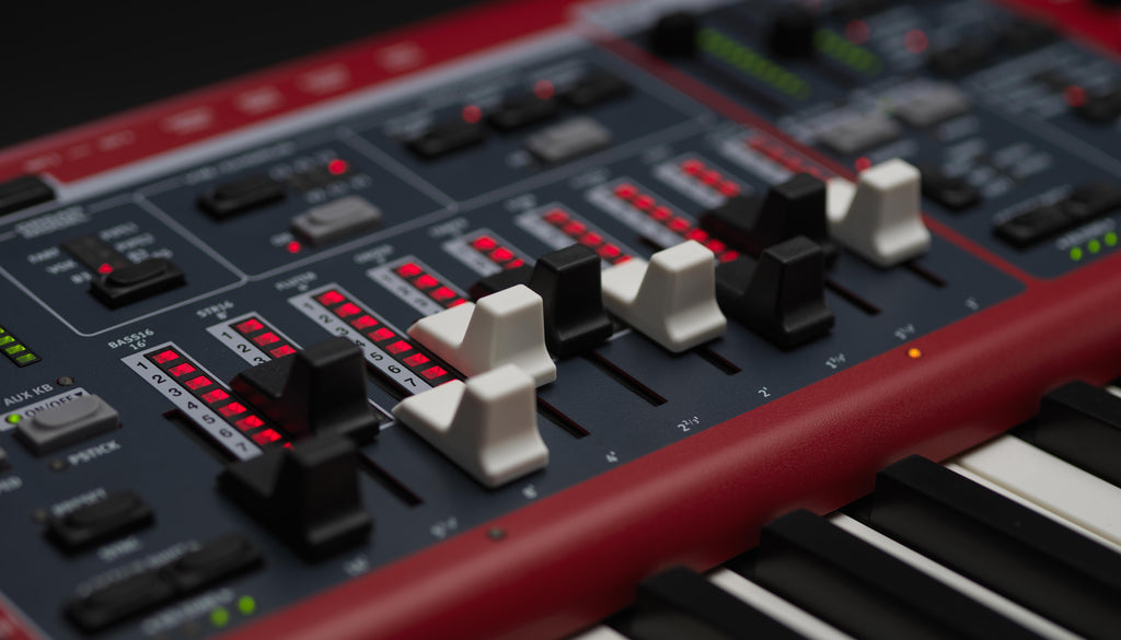 Nord Stage 4 Compact keyboard with 73 semi-weighted keys and drawbars, designed for stage and performance use.
