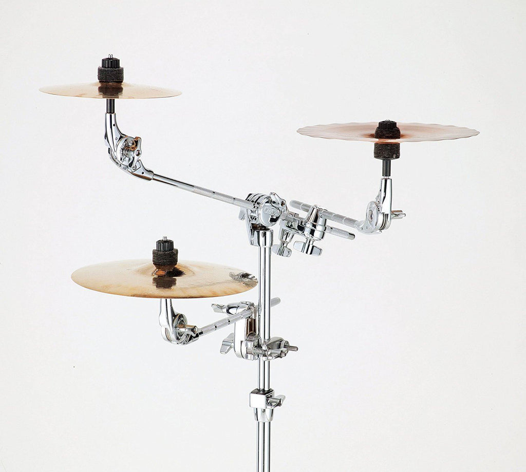 Tama MC7 Multi Clamp for drum hardware, showing adjustable metal clamp with tightening knob, used to secure drum accessories.