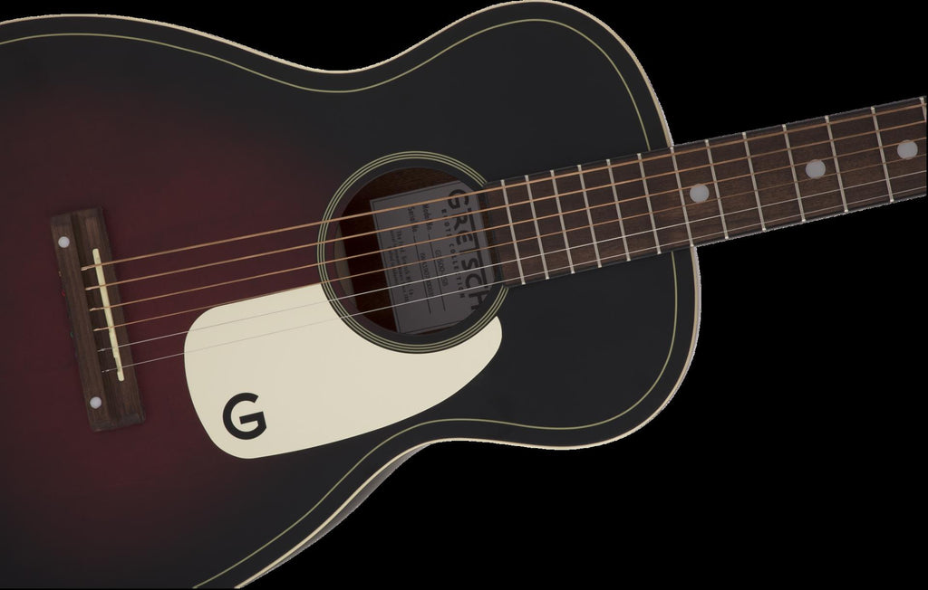 Gretsch G9500 Jim Dandy flat-top acoustic guitar in 2-tone sunburst finish, featuring a small body and vintage-inspired design.