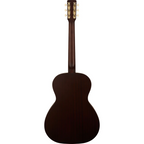 Gretsch Jim Dandy Concert Walnut acoustic guitar with black pickguard and deep cherry burst finish, showcasing its body and neck.