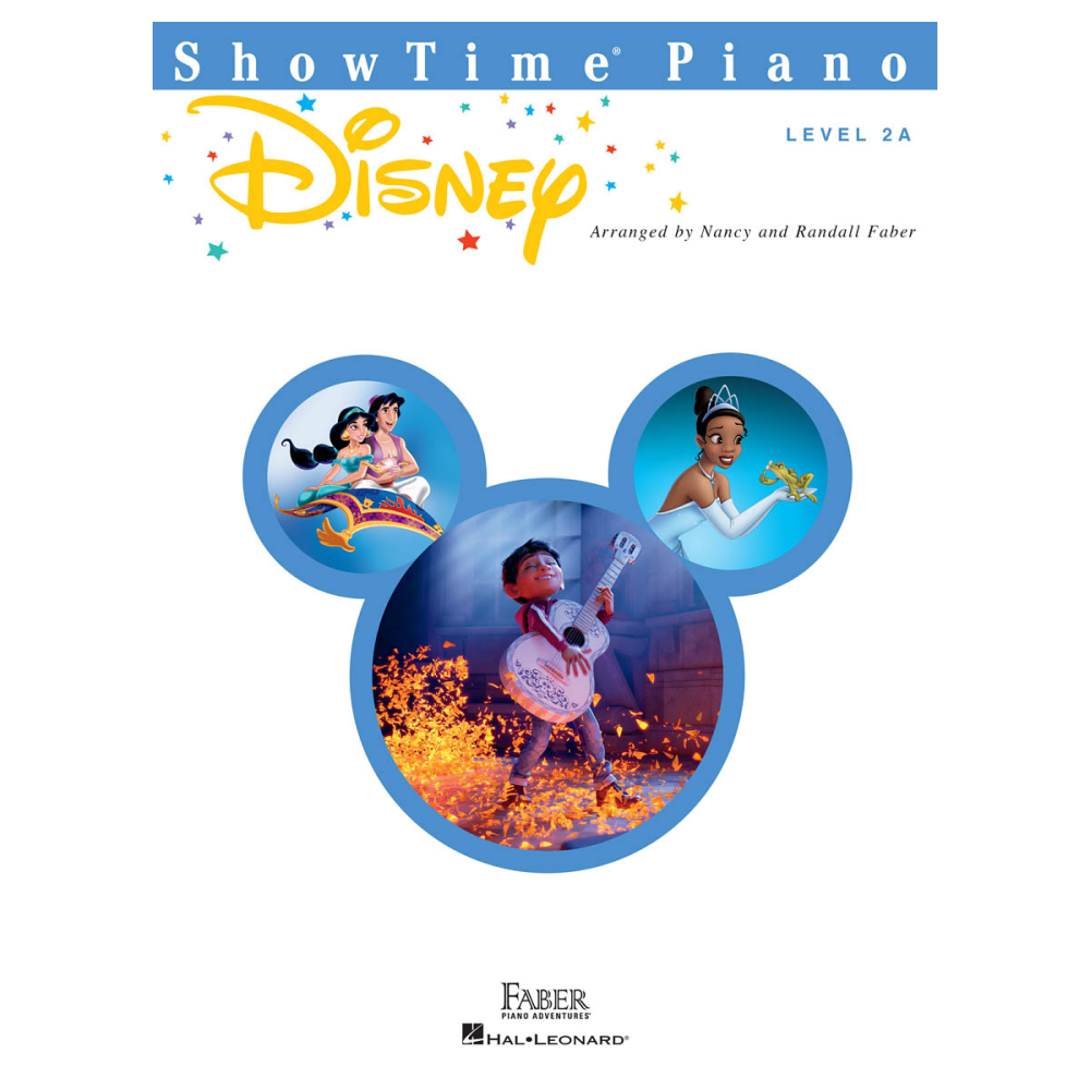 ShowTime Piano Disney Level 2A book by Faber Piano Adventures featuring colorful Disney-themed cover and piano notation pages