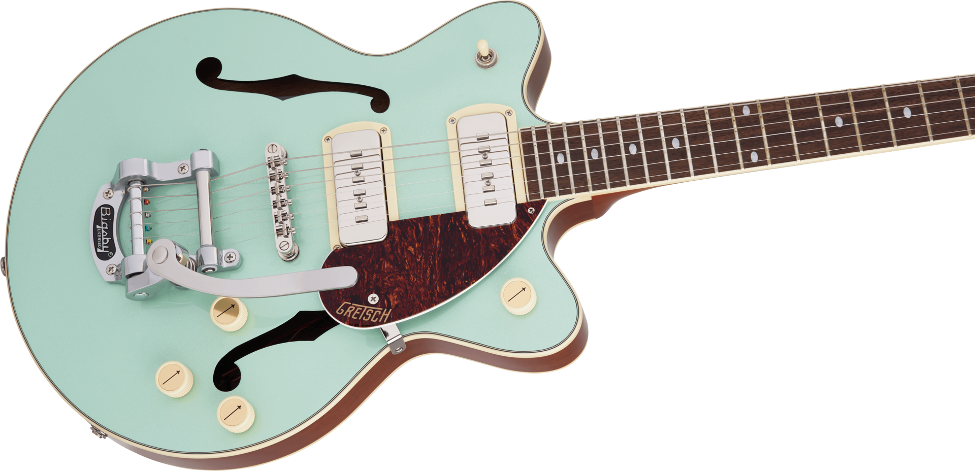 Gretsch G2655T-P90 Streamliner Electric Guitar in Mint Metallic on Vintage Mahogany Stain