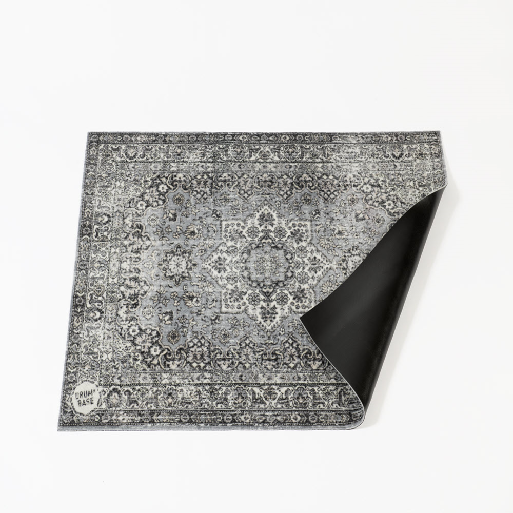 DRUMnBASE VP130 grey stage mat for drum hardware, measuring 130cm by 90cm, with textured surface for stability.