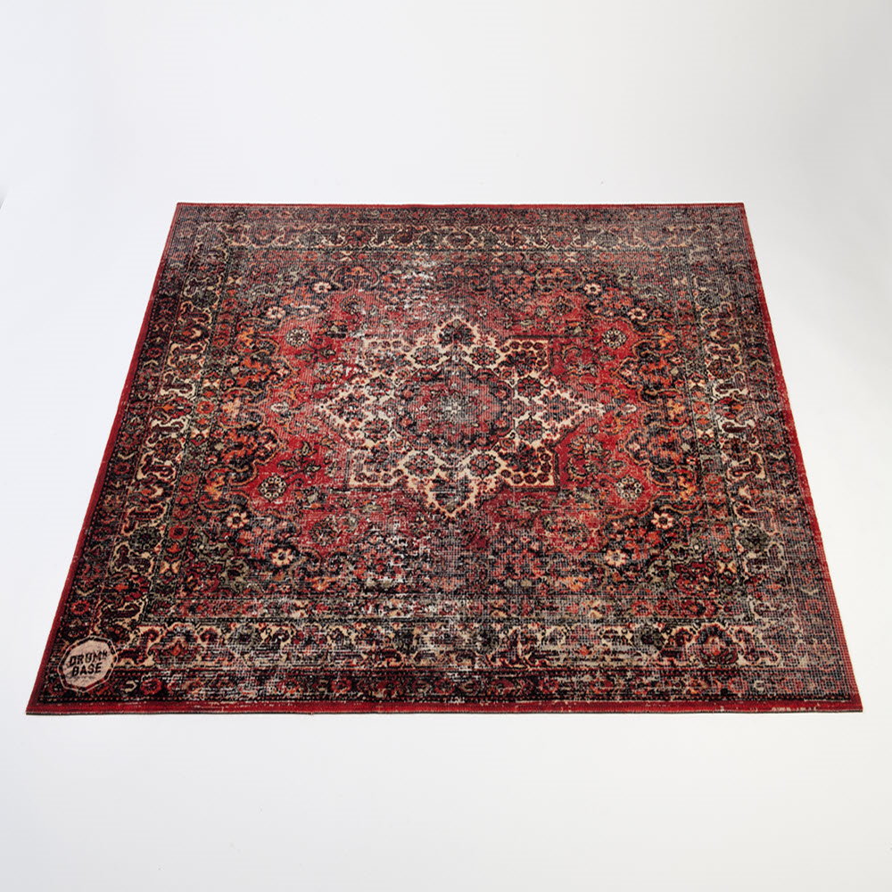 DRUMnBASE VP185 red stage mat measuring 185cm x 160cm, designed for drum hardware and accessories.