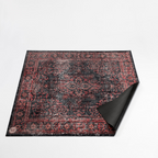 DRUMnBASE VP185 Black Red Stage Mat for drum hardware, 185cm x 160cm, with black and red design on a stage surface.
