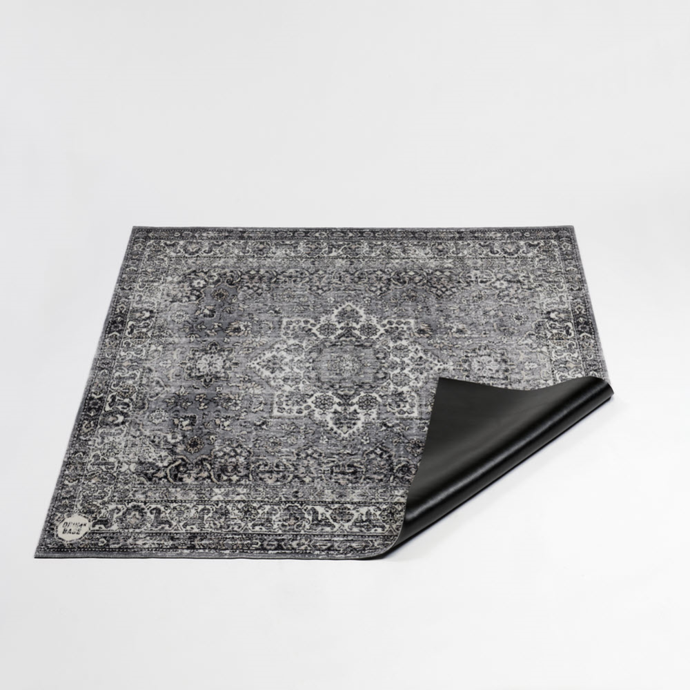 DRUMnBASE VP185 Grey Stage Mat for drum hardware, measuring 185cm by 160cm, with a textured surface and reinforced edges.