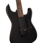 Jackson Pro Origins 1985 San Dimas SD1A H FR electric guitar with gloss black finish, rosewood fingerboard, and double-cutaway body.