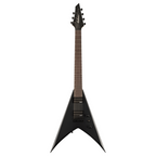 Jackson JS Series King V JS22-7 KV HT electric guitar in satin black, featuring a sleek V-shaped body and dual humbucker pickups.
