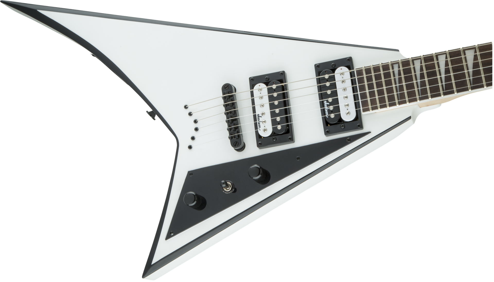 Jackson JS Series Rhoads JS32T, Amaranth Fingerboard, White with Black Bevels