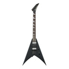 Jackson JS32T King V electric guitar with amaranth fingerboard in glossy black finish, showcasing its sleek body and pointed headstock.