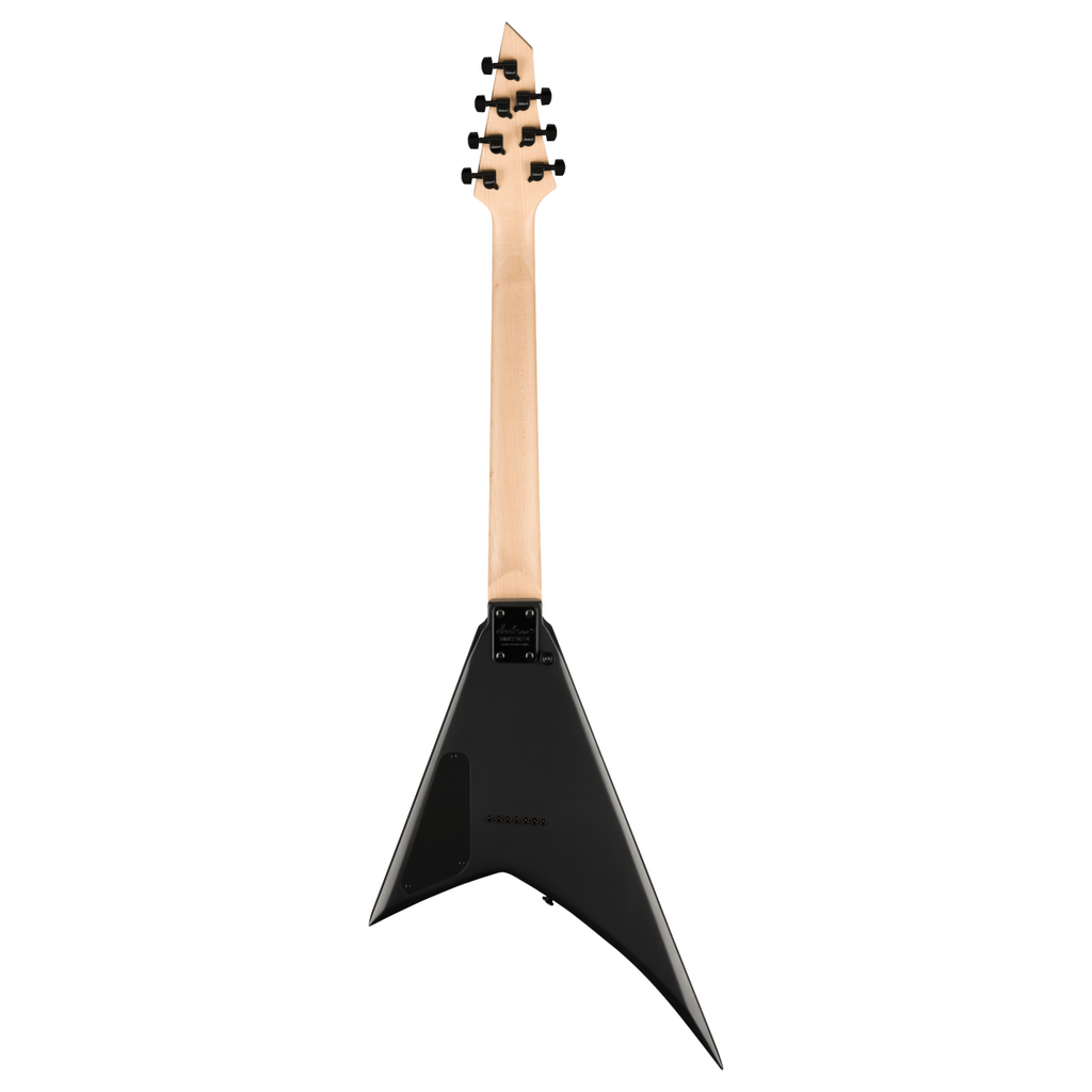 Jackson JS Rhoads JS22-7 RR HT satin black electric guitar with sharp body shape and six-string design.