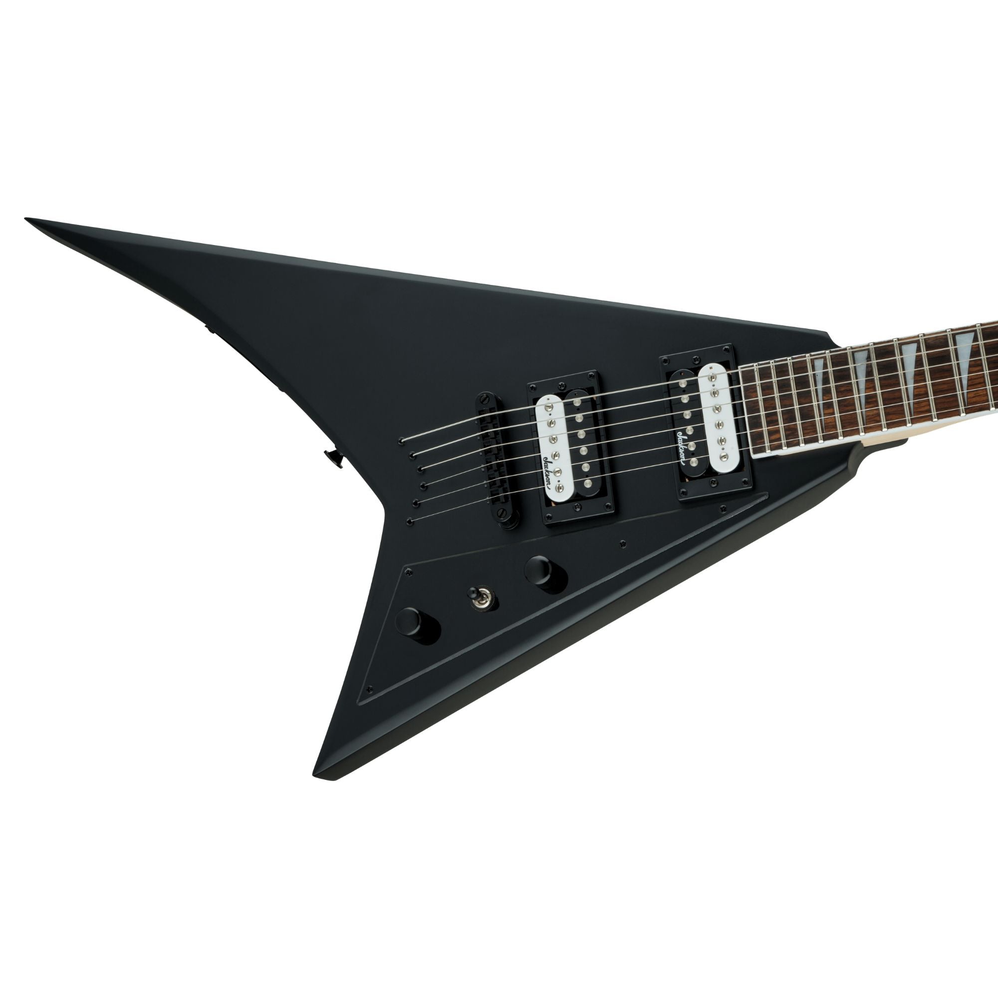 Jackson JS Rhoads JS32T electric guitar with amaranth finish and black hardware, showcasing the sleek body and dual humbucking pickups.