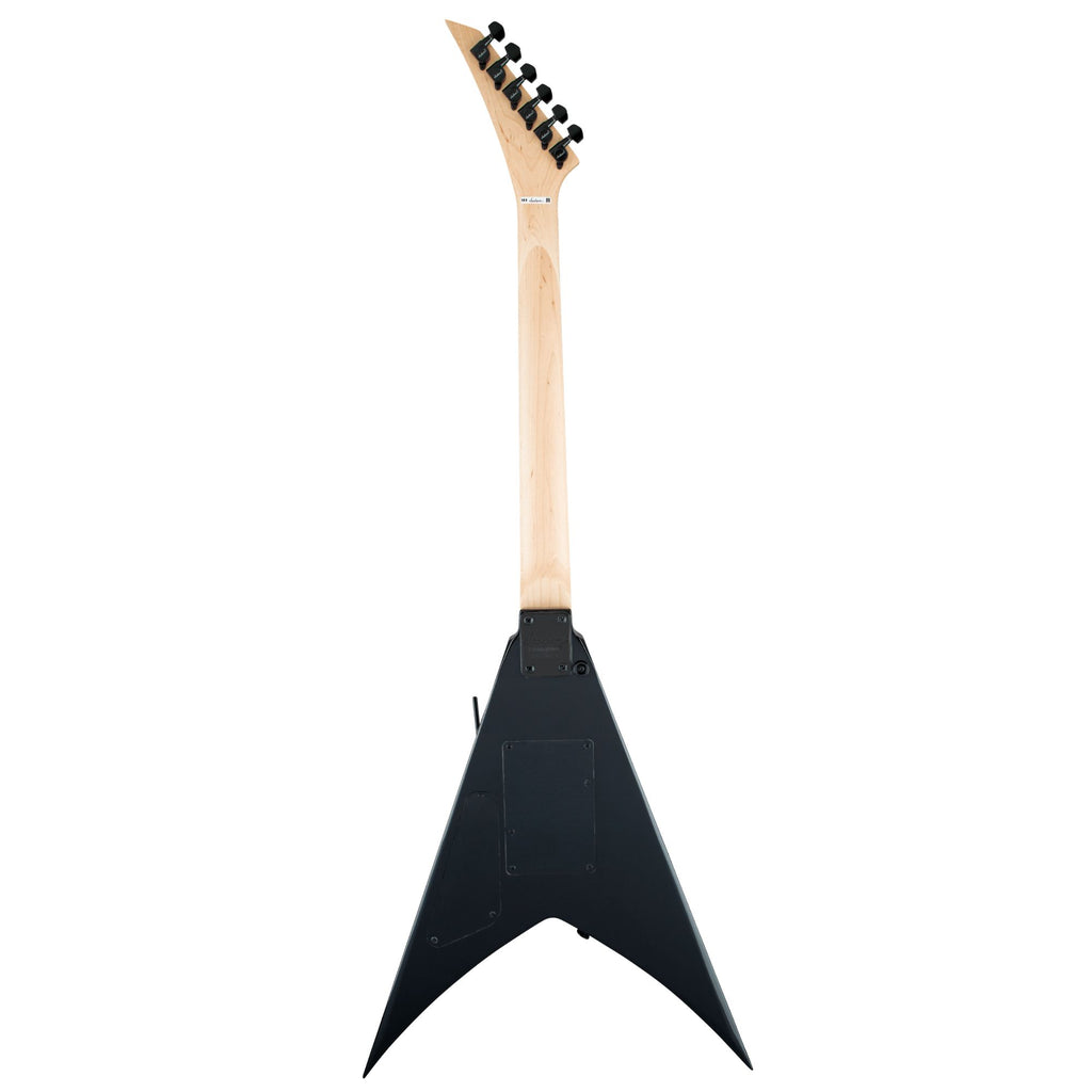Jackson JS Series King V JS32 electric guitar with amaranth fingerboard in glossy black finish, showcasing its sleek V-shaped body.