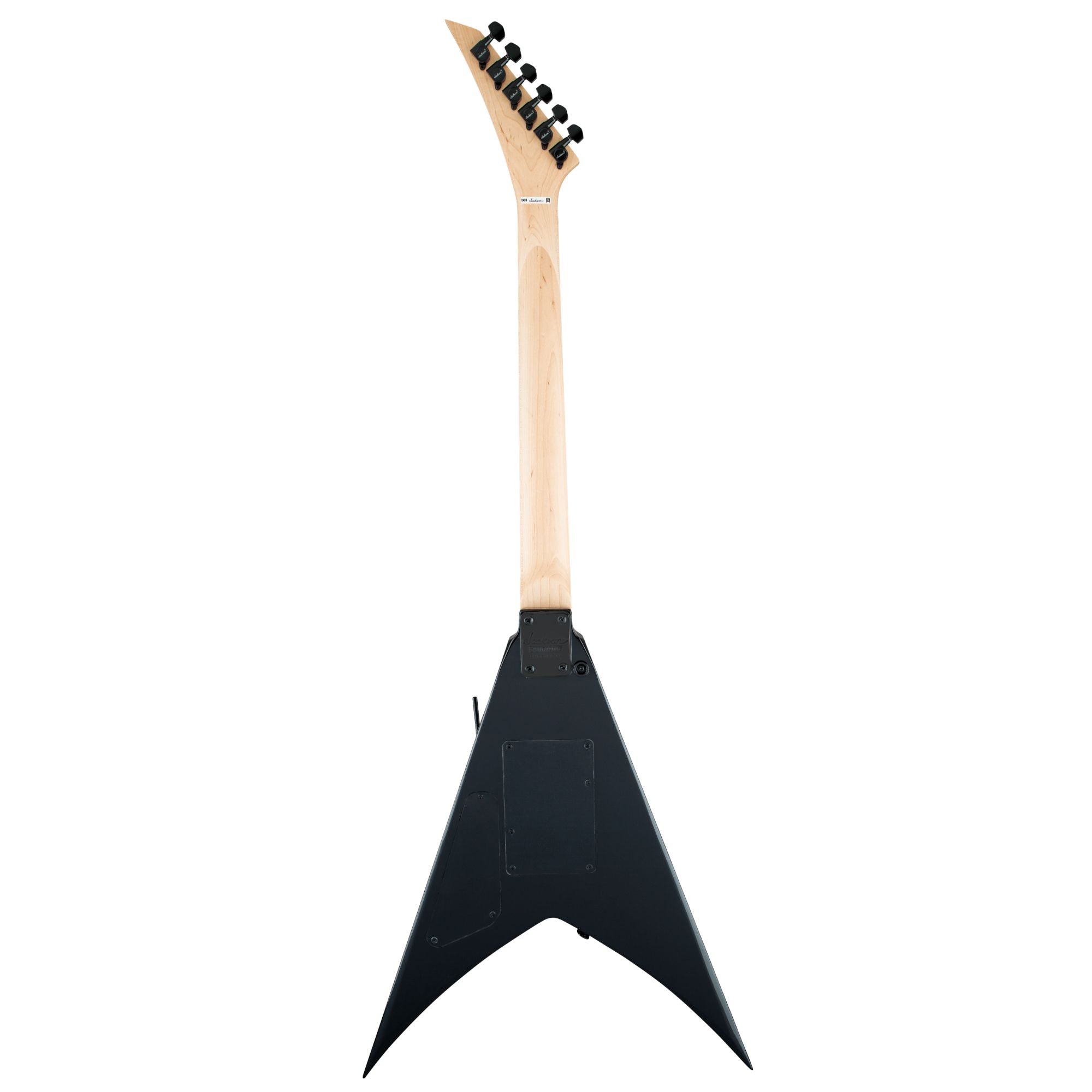 Jackson JS Series King V JS32 electric guitar with amaranth fingerboard in glossy black finish, showcasing its sleek V-shaped body.