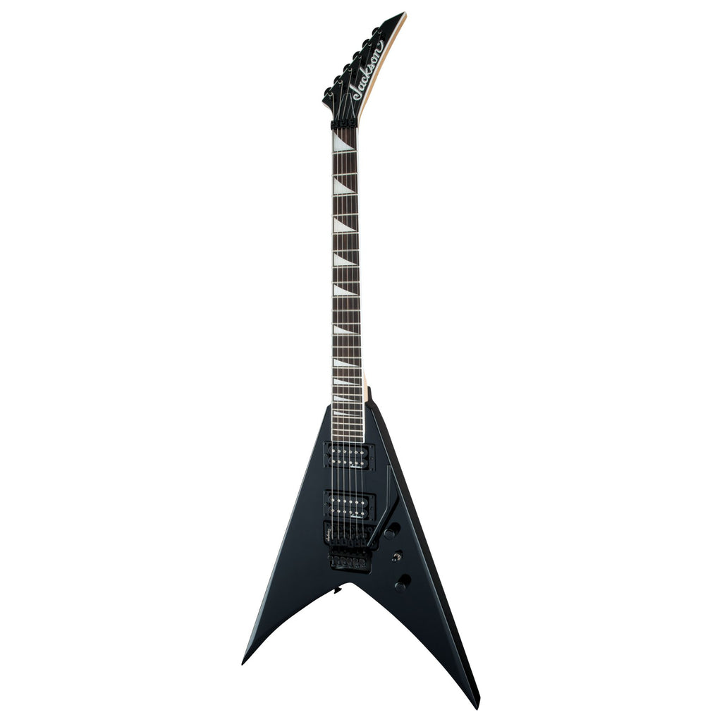 Jackson JS Series King V JS32 electric guitar with amaranth fingerboard in glossy black finish.