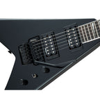 Jackson JS Series King V JS32 electric guitar with amaranth fingerboard in glossy black finish, showcasing its sleek, angular design.