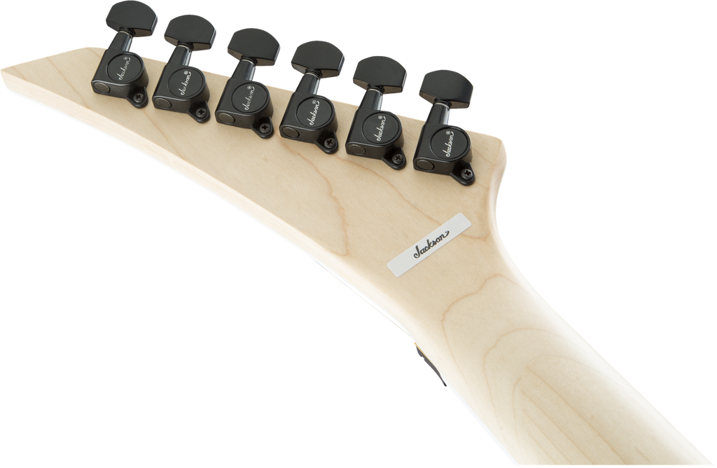 Jackson JS Series King V JS32 electric guitar with white body, black bevels, and amaranth fingerboard, showcasing its sleek design.