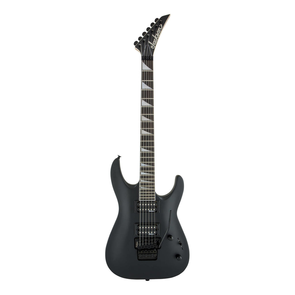 Jackson JS Dinky Arch Top JS32 DKA electric guitar with amaranth fingerboard and black finish, showcasing the sleek design and hardware.