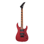 Jackson JS24 Dinky arch top electric guitar in red stain, showcasing its sleek body, maple neck, and chrome hardware.