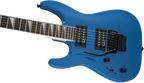 Jackson JS Series Dinky JS32 DKA LH electric guitar with bright blue finish and amaranth fingerboard, showcasing its sleek arch top design.