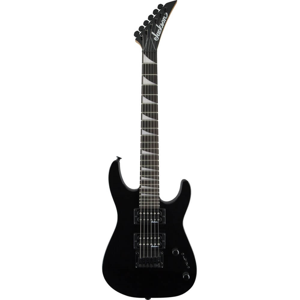 Jackson JS Series Dinky Minion JS1X electric guitar with gloss black finish and amaranth fretboard, shown from front angle.