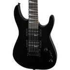 Jackson JS Series Dinky Minion JS1X electric guitar with glossy black finish and amaranth fretboard, showcasing its sleek design.