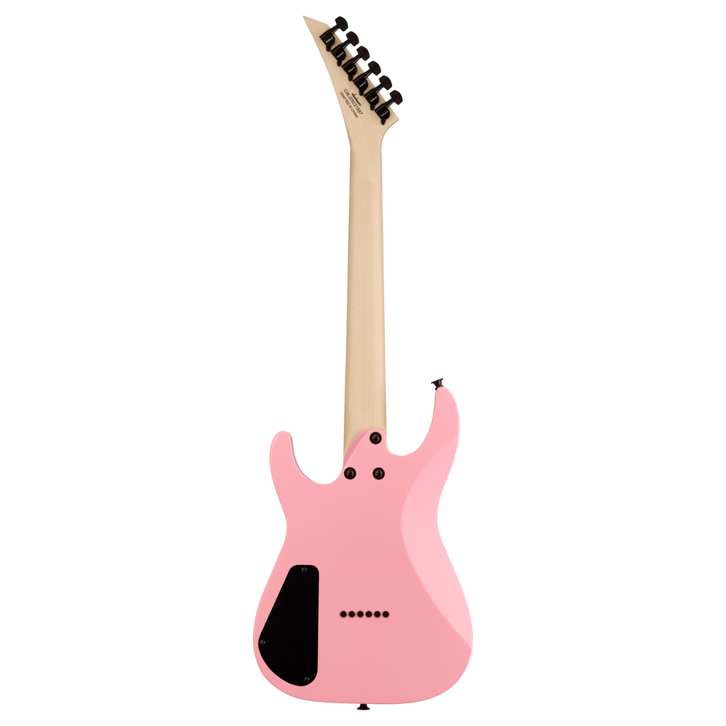 Jackson JS Series Dinky Minion JS1XM electric guitar in Bubble Gum Pink with maple fingerboard, sleek and compact design.